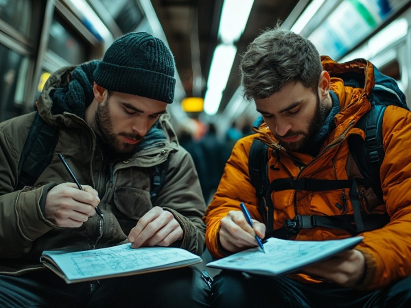 Männer in der U-Bahn. (KI-generiert)