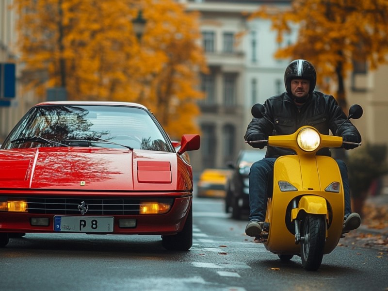 Moped und Ferrari. (KI-generiert)