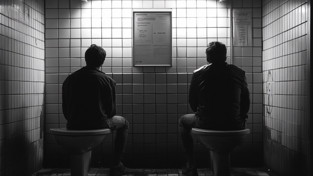 Zwei Männer auf'm Klo. (KI-generiert)