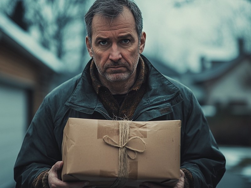 Mann mit Paket. (KI-generiert)
