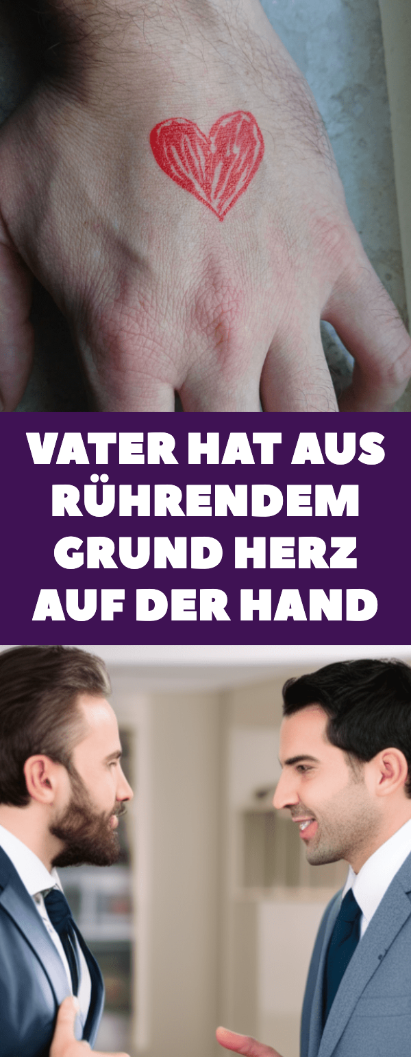 Vater hat aus rührendem Grund Herz auf der Hand