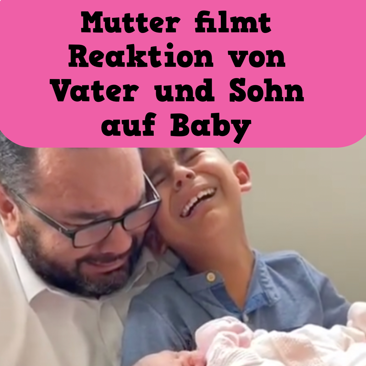 Mutter filmt Reaktion von Vater und Sohn auf Baby