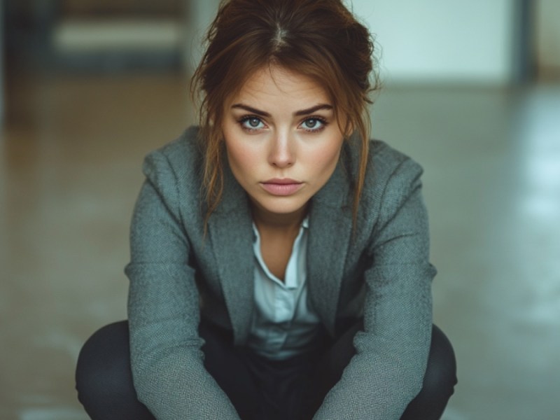 Hockende Frau. (KI-generiert)
