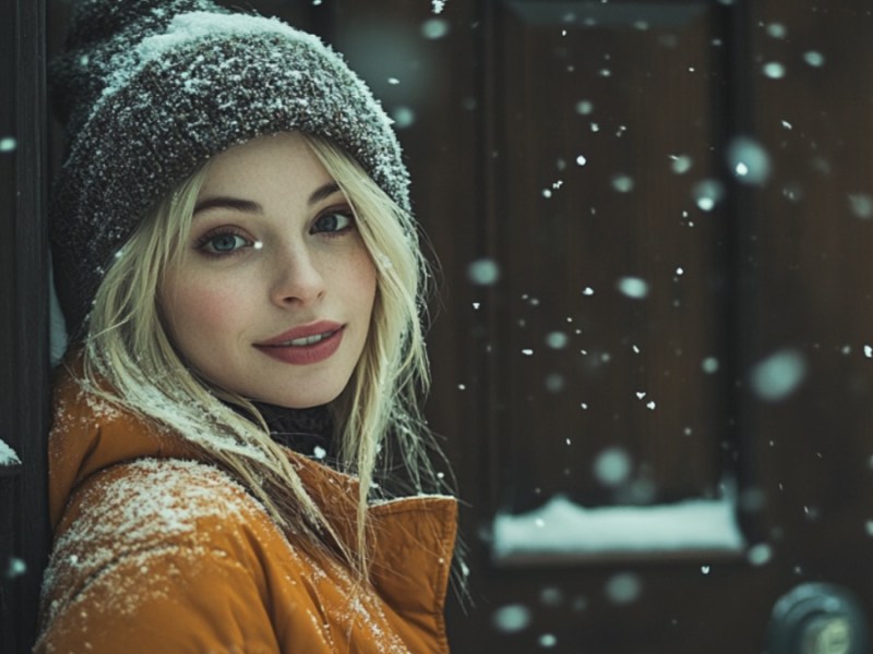 Frau im Schnee. (KI-generiert)